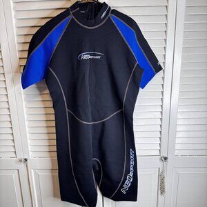 NEOSPORT MEN XXL NEOPRENE SHORTY WETSUIT ZIPPER BACK PULL OCEAN SURF SPORT BOARD